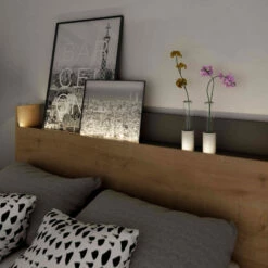 Lit Avec Tête De Lit En Bois Imitation Chêne - LI9051 -Doublures De Lit Soldes 2024 alba ambiance 1 1