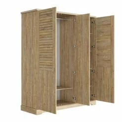 Lit Et Armoire En Bois Clair - LT5079 -Doublures De Lit Soldes 2024 armoire thelma profil ouvert fond blanc 1