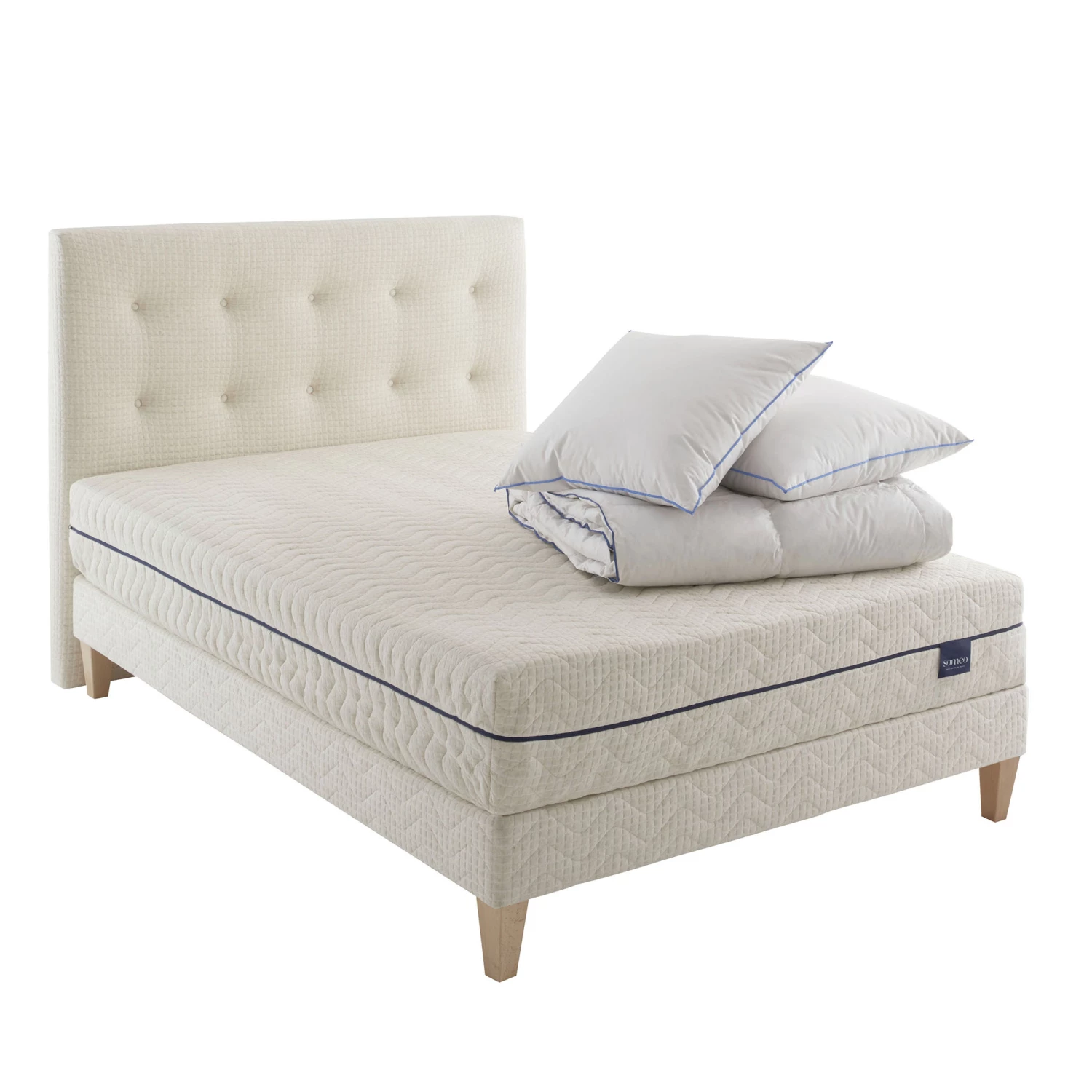 Ensemble Matelas Naturel Ressorts Et Latex Naturel, Sommier, Pieds, Tête De Lit, Couette Et Oreiller Aube 600 - SOMEO