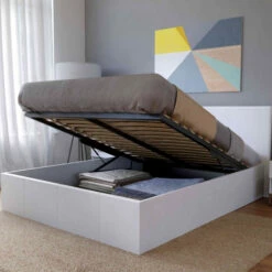 Lit Coffre En Métal Avec Revêtement Simili Cuir Blanc - LT14020