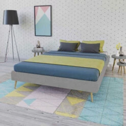 Lit En Bois Avec Tissu Gris Clair - LT14010