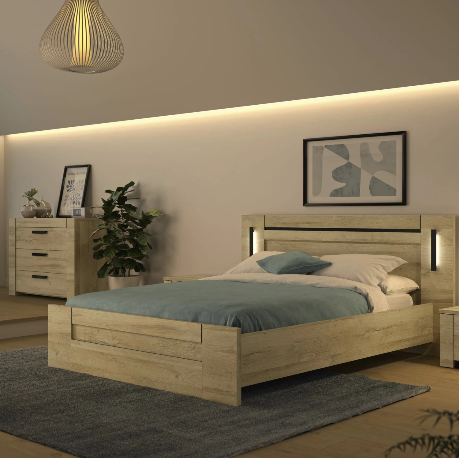 Lit Led Sensitive Et Commode En Bois Clair - LT5083 4 Lit Led Sensitive Et Commode En Bois Clair - LT5083 – Image 2