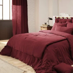Couvre-lit Double Gaze De Coton Bordeaux -Doublures De Lit Soldes 2024 couvre lit bordeaux zoom 1