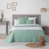 Couvre-lit Microfibre Matelassé Mellow Chic Menthe Et Blanc -Doublures De Lit Soldes 2024 couvre lit mellow menthe blanc