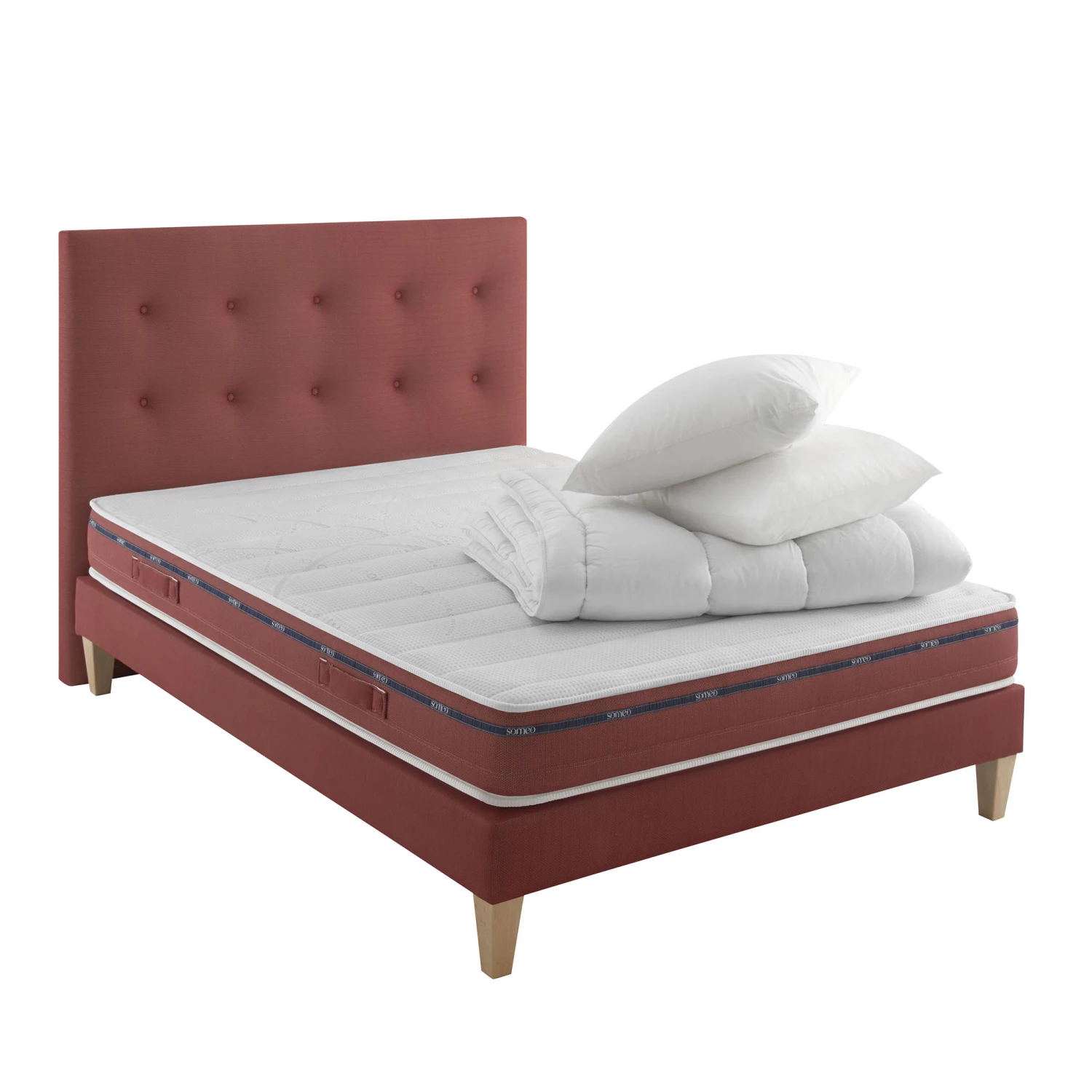 Ensemble Matelas 100% Latex, Sommier, Pieds, Tête De Lit, Couette Et Oreiller Crépuscule 500 - SOMEO