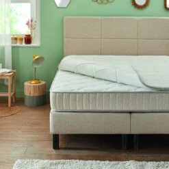 Ensemble Boxspring Surmatelas + Matelas + Sommier + Tête De Lit + Pieds Chenillé Lin Epeda ENCHANTEUR -Doublures De Lit Soldes 2024 e de boxspring enchanteur ens chenille lin zoom sm releve