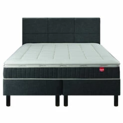 Ensemble Boxspring Surmatelas + Matelas + Sommier + Tête De Lit + Pieds Gris Chiné Epeda ENCHANTEUR -Doublures De Lit Soldes 2024 e de boxspring enchanteur ens gris chine face