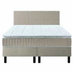 Ensemble Boxspring Surmatelas + Matelas + Sommier + Tête De Lit + Pieds Chenillé Lin Epeda ENCHANTEUR -Doublures De Lit Soldes 2024 e de boxspring enchateur lin ensemble surmatelas face fond blanc