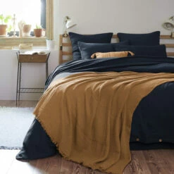 Plaid Gaze De Coton à Franges Marron