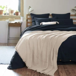 Plaid Gaze De Coton à Franges Beige