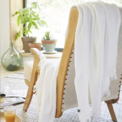 Plaid Gaze De Coton à Franges Blanc -Doublures De Lit Soldes 2024 gaia blanc amb 2 plaid