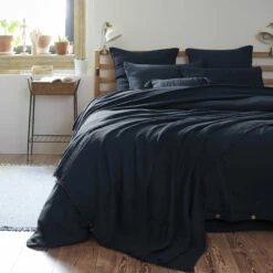 Plaid Gaze De Coton à Franges Marine