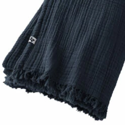 Plaid Gaze De Coton à Franges Marine -Doublures De Lit Soldes 2024 gaia plaid bleumarine zoom