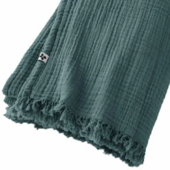 Plaid Gaze De Coton à Franges Bleu Canard -Doublures De Lit Soldes 2024 gaia plaid canard zoom