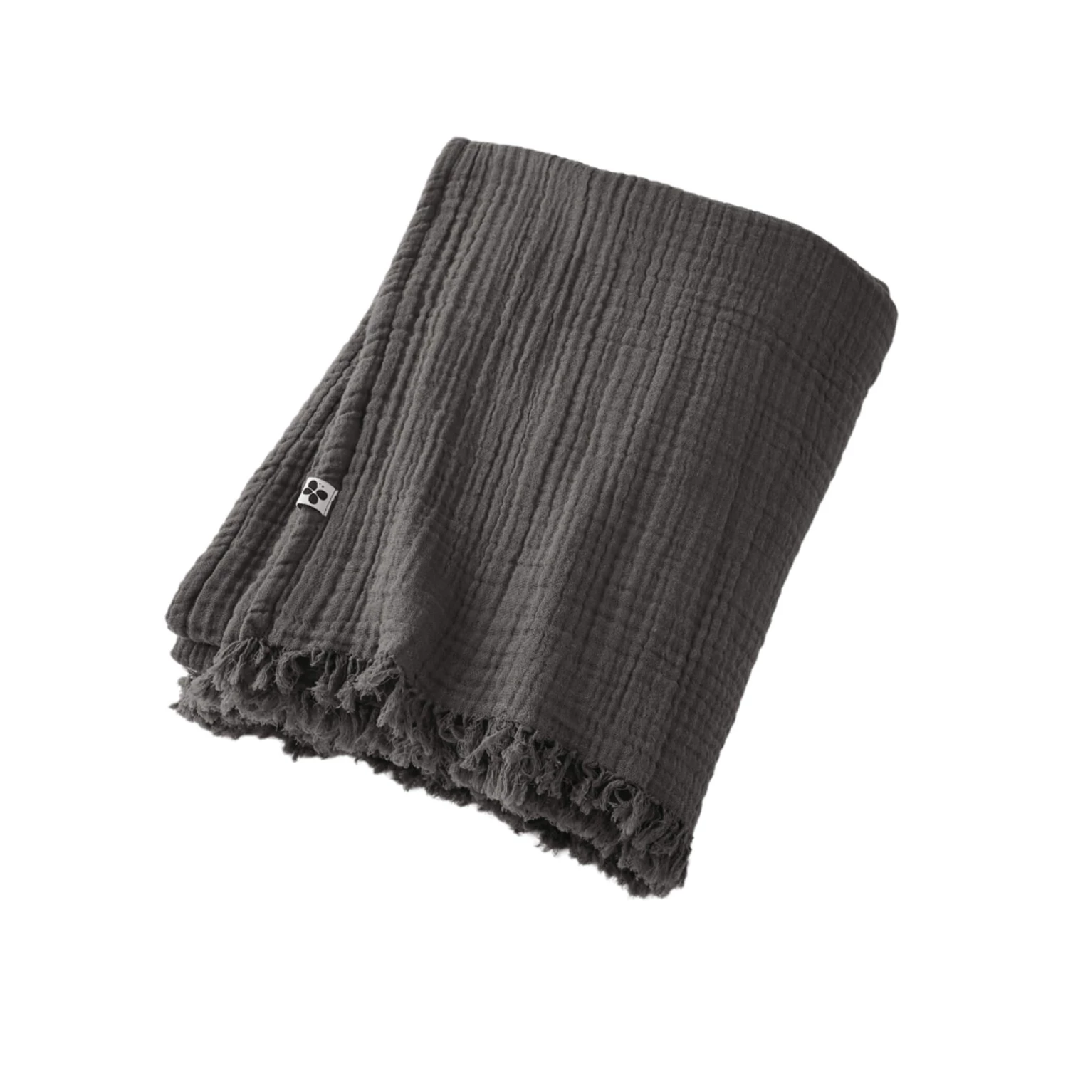 Plaid Gaze De Coton à Franges Gris Anthracite 4 Plaid Gaze De Coton à Franges Gris Anthracite – Image 2