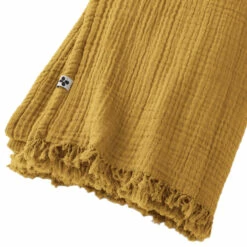 Plaid Gaze De Coton à Franges Jaune Safran -Doublures De Lit Soldes 2024 gaia plaid jaune zoom