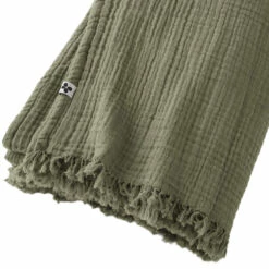 Plaid Gaze De Coton à Franges Kaki -Doublures De Lit Soldes 2024 gaia plaid kaki zoom