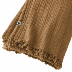 Plaid Gaze De Coton à Franges Marron -Doublures De Lit Soldes 2024 gaia plaid marron zoom 1