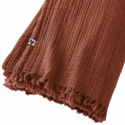 Plaid Gaze De Coton à Franges Orange Terracotta -Doublures De Lit Soldes 2024 gaia plaid orange zoom