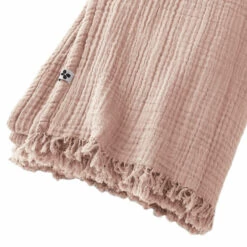 Plaid Gaze De Coton à Franges Rose -Doublures De Lit Soldes 2024 gaia plaid rose zoom