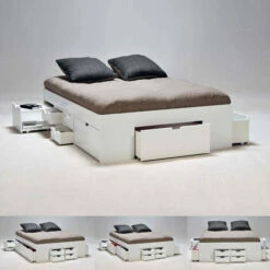 Lit Tiroirs Avec 2 Chevets En Bois Blanc - LT14014 -Doublures De Lit Soldes 2024 jazz