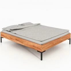 Lit En Chêne Massif Clair Avec Pieds En Métal - LT36001