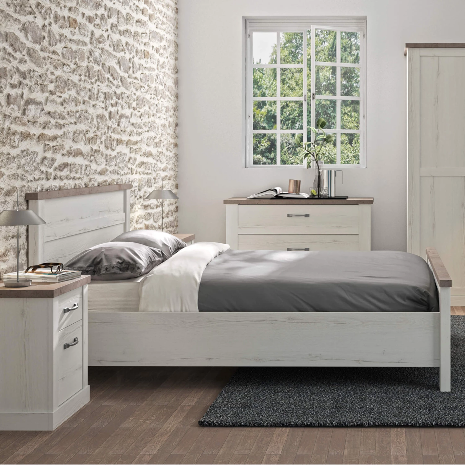 Lit Adulte En Bois Chêne Blanchi Et Béton - LT5050 6 Lit Adulte En Bois Chêne Blanchi Et Béton - LT5050 – Image 4