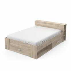 Lit En Bois Avec Tiroir Imitation Chêne Kronberg - LT177 -Doublures De Lit Soldes 2024 lit chene kronberg 140 3 1