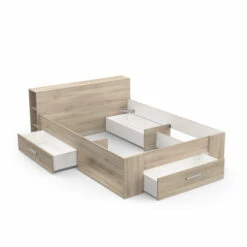 Lit En Bois Avec Tiroir Imitation Chêne Kronberg - LT177 -Doublures De Lit Soldes 2024 lit chene kronberg 140 6 1