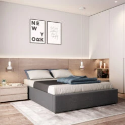 Lit Coffre En Bois Massif Anthracite Avec Sommier à Lattes - LT17017 -Doublures De Lit Soldes 2024 lit coffre anthra ambiance1