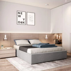 Lit Coffre En Bois Massif Gris Clair Avec Sommier à Lattes - LT17017 11 Lit Coffre En Bois Massif Gris Clair Avec Sommier à Lattes - LT17017 -Doublures De Lit Soldes 2024 lit coffre gris ambiance1