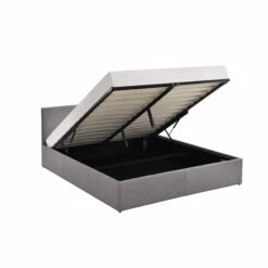 Lit Coffre En Bois Massif Avec Tête De Lit Tissu Gris Et Sommier à Lattes - LT17019 -Doublures De Lit Soldes 2024 lit coffre gris tissu 140x190 3 4 ouvert fond blanc