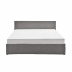 Lit Coffre En Bois Massif Avec Tête De Lit Tissu Gris Et Sommier à Lattes - LT17019