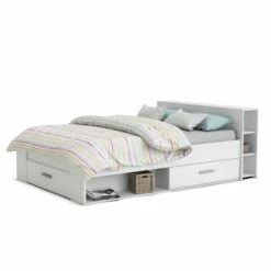 Lit En Bois Avec Tiroir Blanc Perle - LT177