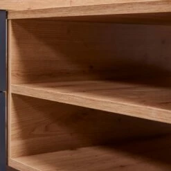 Lit Multi-rangements 90x200 Avec Table De Chevet Intégrée En Bois Imitation Chêne Et Anthracite - LT12127 -Doublures De Lit Soldes 2024 lit loria simple zoom niches