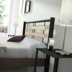 Lit En Métal Noir Et Chêne - LT4005 -Doublures De Lit Soldes 2024 lit marta noir 2