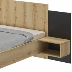 Lit Avec Tête De Lit Et Chevets Intégrés En Bois Imitation Chêne - LT5062 -Doublures De Lit Soldes 2024 lit mimizan fond blanc 3