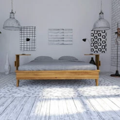 Lit Avec Pieds Inclinés En Chêne Massif Clair - LT36003 -Doublures De Lit Soldes 2024 lit retro face ambiance