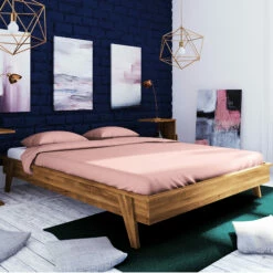 Lit Avec Pieds Inclinés En Chêne Massif Clair - LT36003 -Doublures De Lit Soldes 2024 lit retro profil ambiance 2