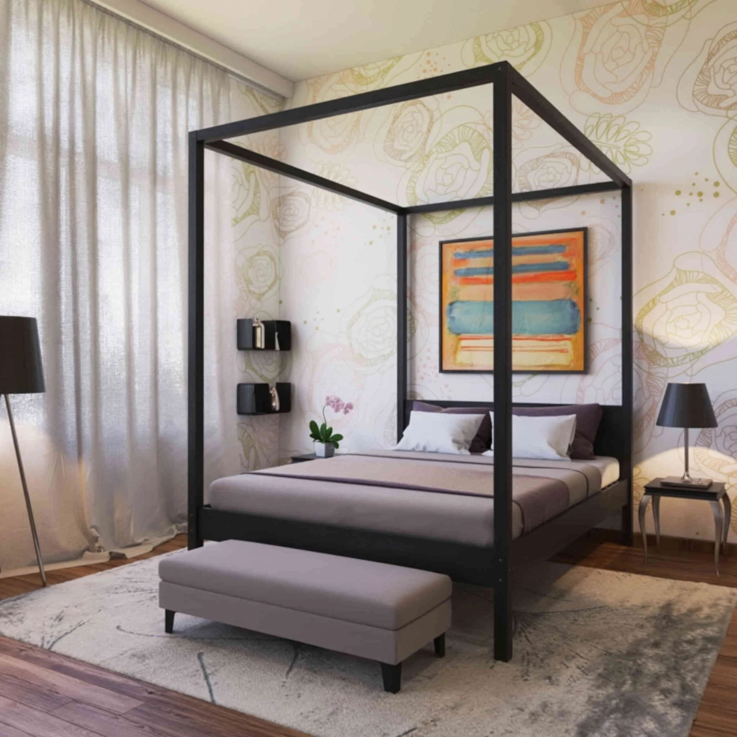 Lit à Baldaquin En Bois Noir - LT14032 4 Lit à Baldaquin En Bois Noir - LT14032 – Image 2