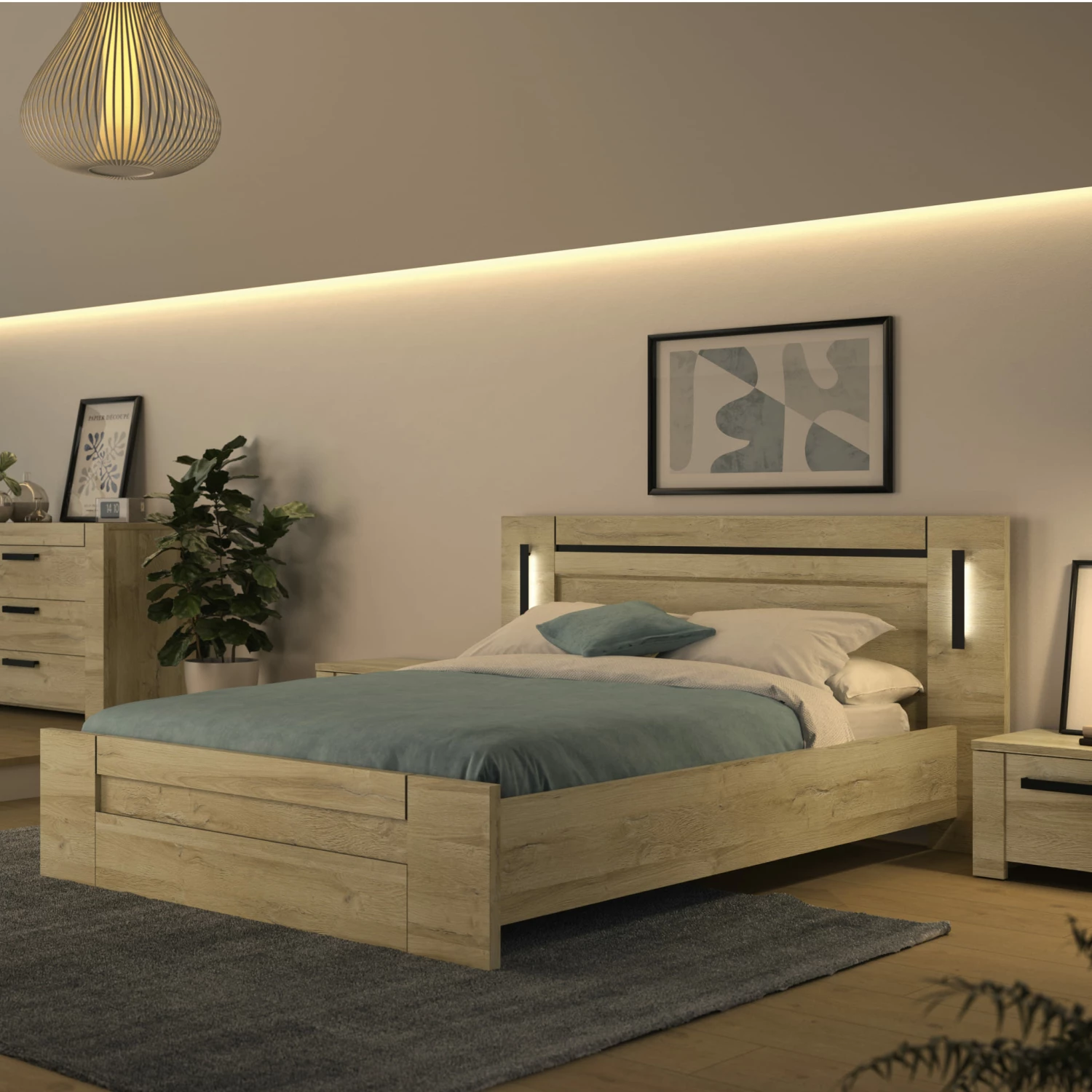 Lit En Bois Clair Avec Led Sensitive - LT5072 5 Lit En Bois Clair Avec Led Sensitive - LT5072 – Image 3