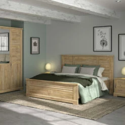Lit En Bois Clair Imitation Châtaignier - LT5066 -Doublures De Lit Soldes 2024 lit thelma profil ambiance