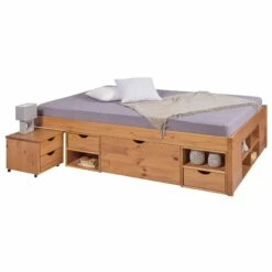 Lit Multi-rangements Avec Sommier Intégré En Pin Massif - LT12119 -Doublures De Lit Soldes 2024 lit till 140 tiroir fond blanc