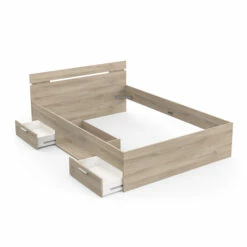 Lit Tiroir Avec Niche De Rangement En Bois Imitation Chêne Kronberg - LT202 -Doublures De Lit Soldes 2024 lit tiroir 1 niche 140200 5