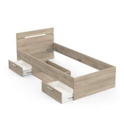 Lit Tiroir Avec Niche De Rangement En Bois Imitation Chêne Kronberg - LT202 -Doublures De Lit Soldes 2024 lit tiroir 1 niche 90200 5