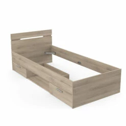 Lit Tiroir Avec Niche De Rangement En Bois Imitation Chêne Kronberg - LT202 -Doublures De Lit Soldes 2024 lit tiroir 1 niche 90200 fond blanc
