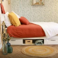 Lit Tiroirs Blanc Perle -Doublures De Lit Soldes 2024 lit tiroir ambiance 2 1