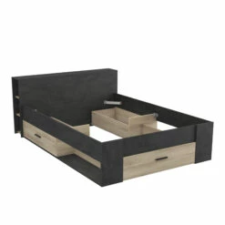 Lit En Bois Avec Tiroir Chêne Kronberg Et Sidewalk 140x190 - LT177 -Doublures De Lit Soldes 2024 lit tiroir fond blanc