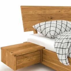 Lit Avec Tête De Lit Intégrée Et 2 Chevets En Chêne Massif Clair - LT36008 -Doublures De Lit Soldes 2024 lit vento zoom chevet fond blanc 2 3