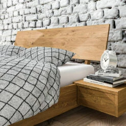 Lit Avec Tête De Lit Intégrée En Chêne Massif Clair - LT36007 -Doublures De Lit Soldes 2024 lit vento zoom tete de lit chevet ambiance